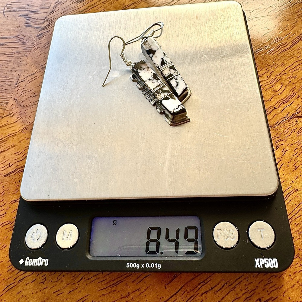 Long Navajo White Buffalo Earrings 2" Sterling 925 Signed B Etcitty Native Amer - Picture 6 of 8